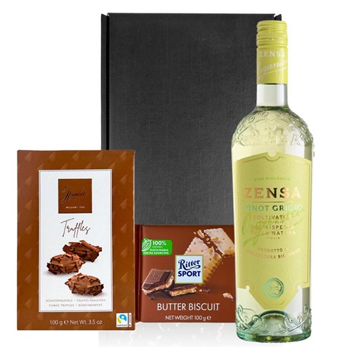 Zensa Pinot Grigio IGP 75cl White Wine and Chocolates Gift Box | Luxury Gift Set with Truffles & Ritter